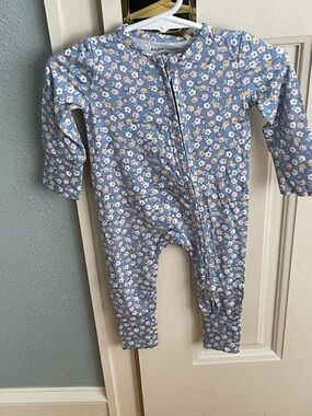 NWT Angel Dear Bamboo Blue Floral Foldover Feet Convertible Pajama Size 0-3M